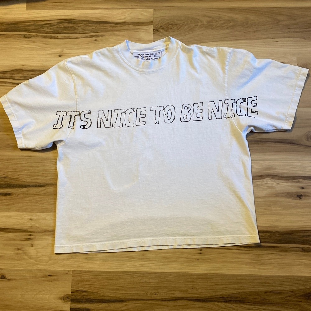 MAUD Its Nice To Be Nice Graphic T-Shirt White Boxy Mens Medium Oversized‎